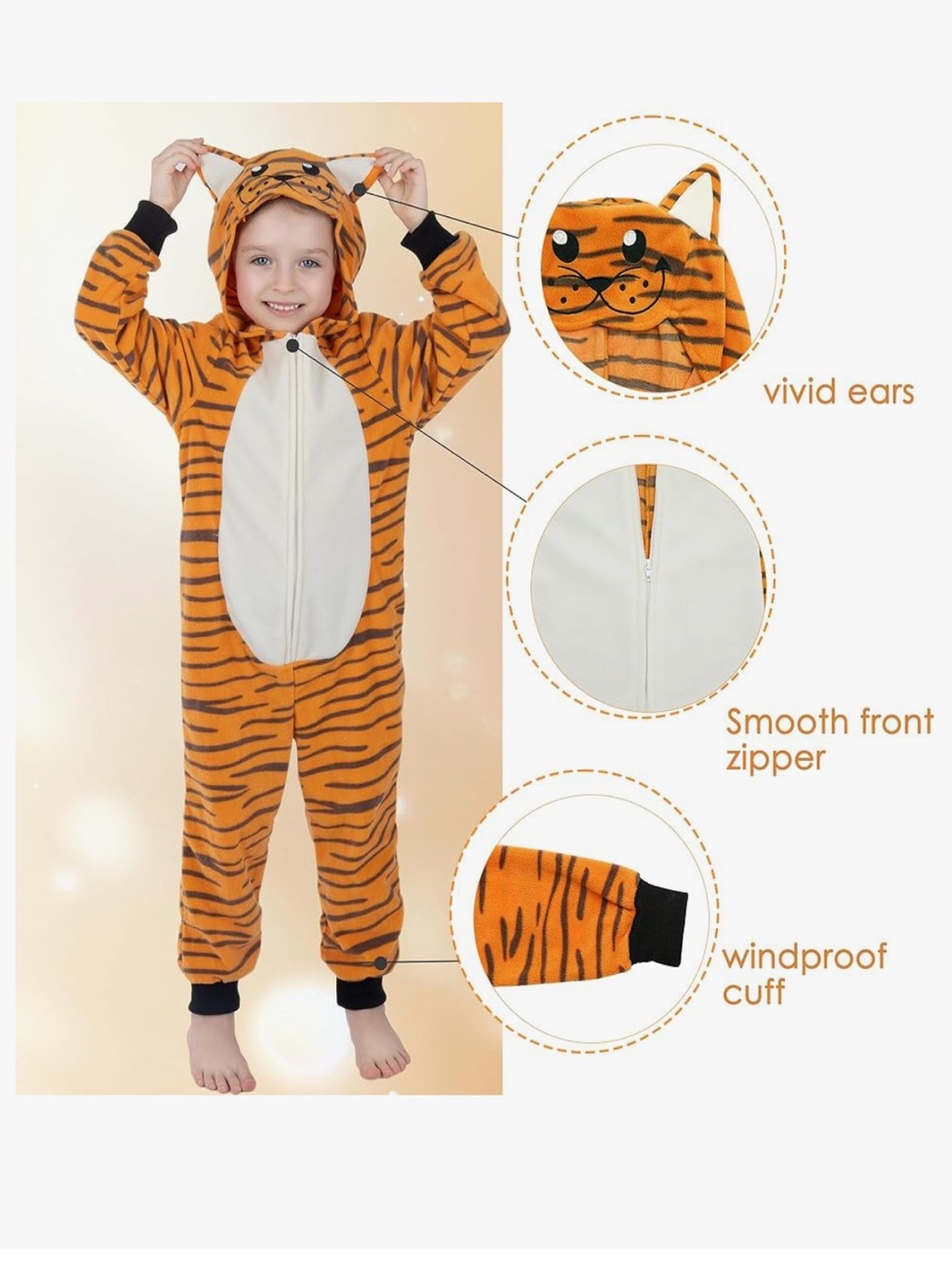 Tiger Tigger Jungle Animal Onesie Pajamas Halloween Costume - Picture 4 of 5